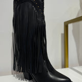 BLACK FRINGE STUDDED BOOT