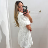 WHITE EYELET COLLARED BUTTON DRESS