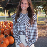 Brown Gingham Scalloped Blouse