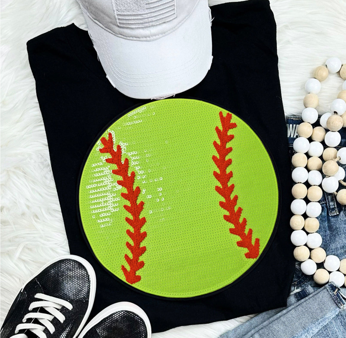 BLACK SEQUIN SOFTBALL TEE