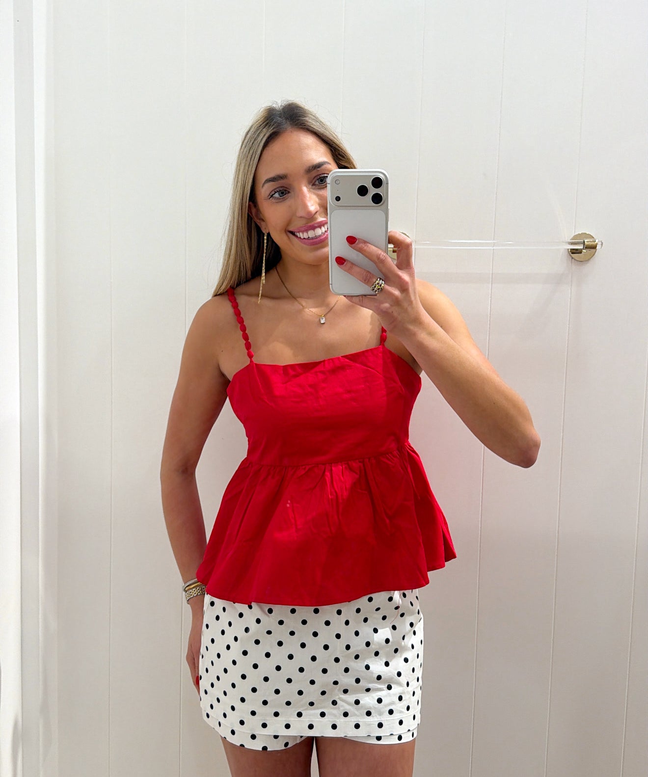 LBK RED BEADED PEPLUM TOP