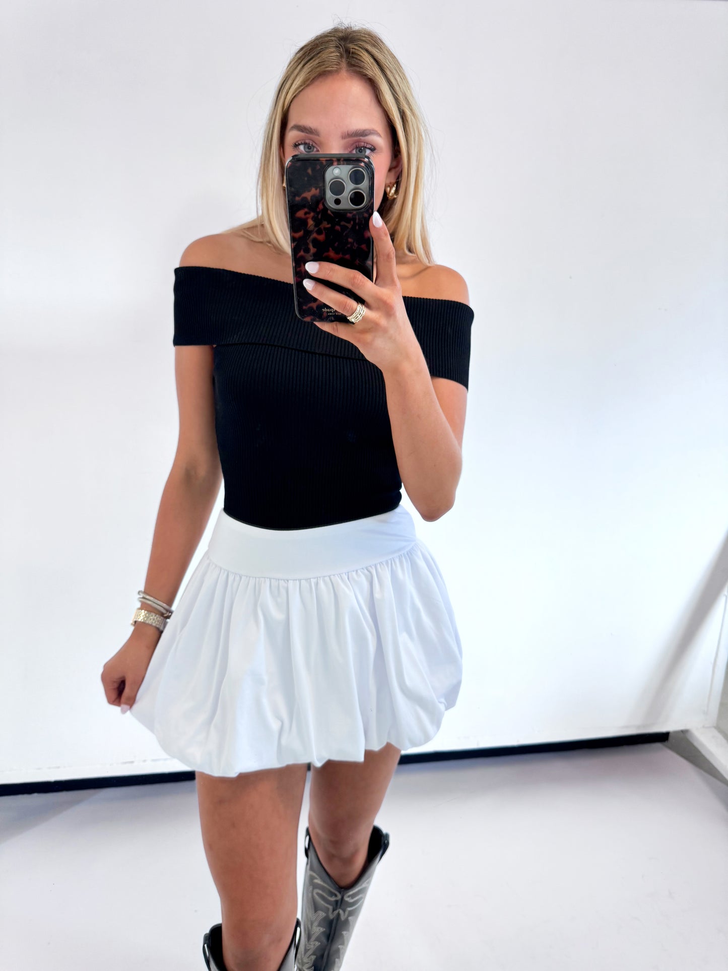 WHITE WAIST BAND BUBBLE SKIRT