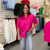 HOT PINK SATIN BUTTON DOWN