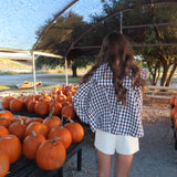 Brown Gingham Scalloped Blouse