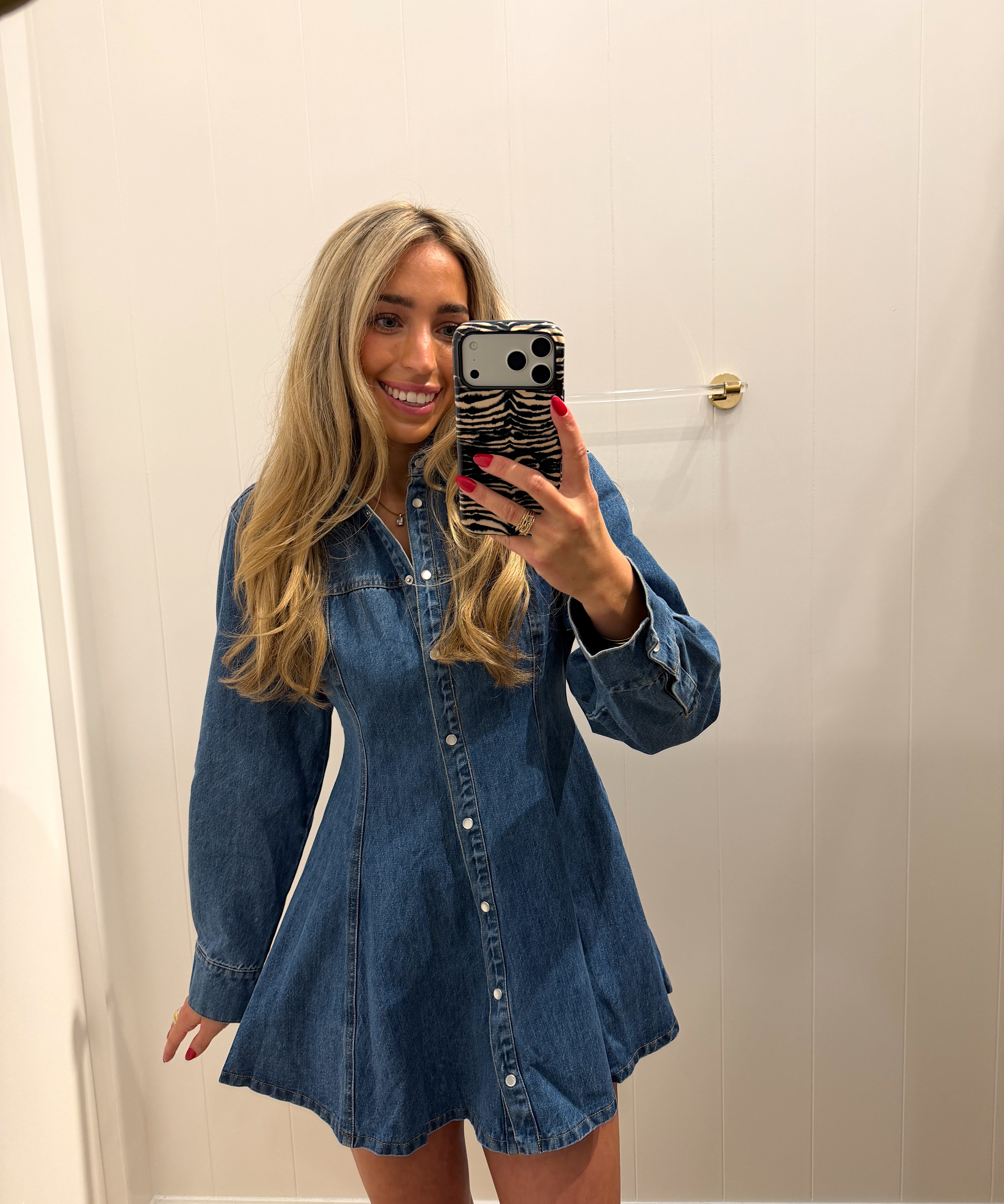 DENIM LONG SLEEVE BUTTON DRESS