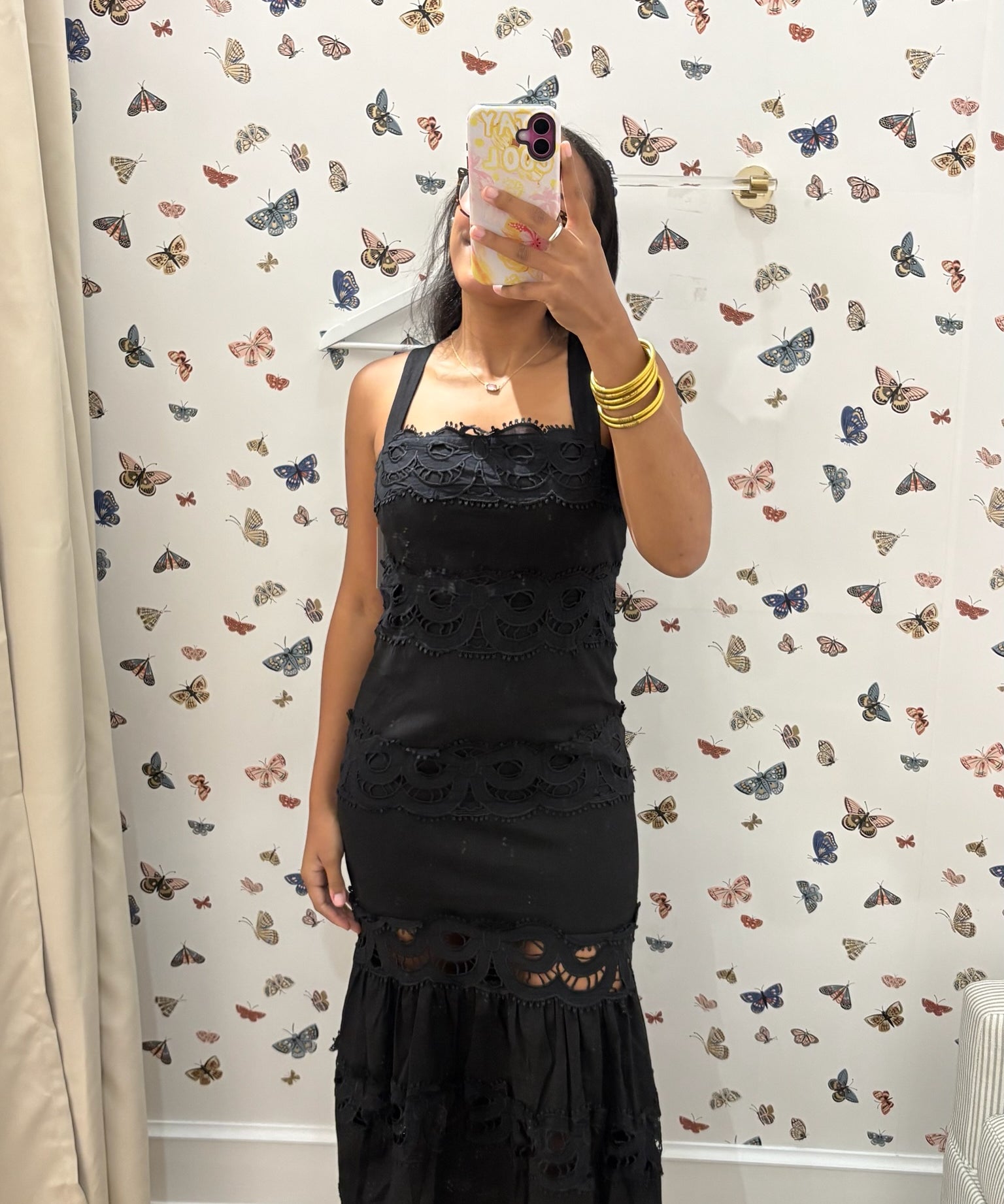 LBK BLACK LACE TIERED MIDI DRESS