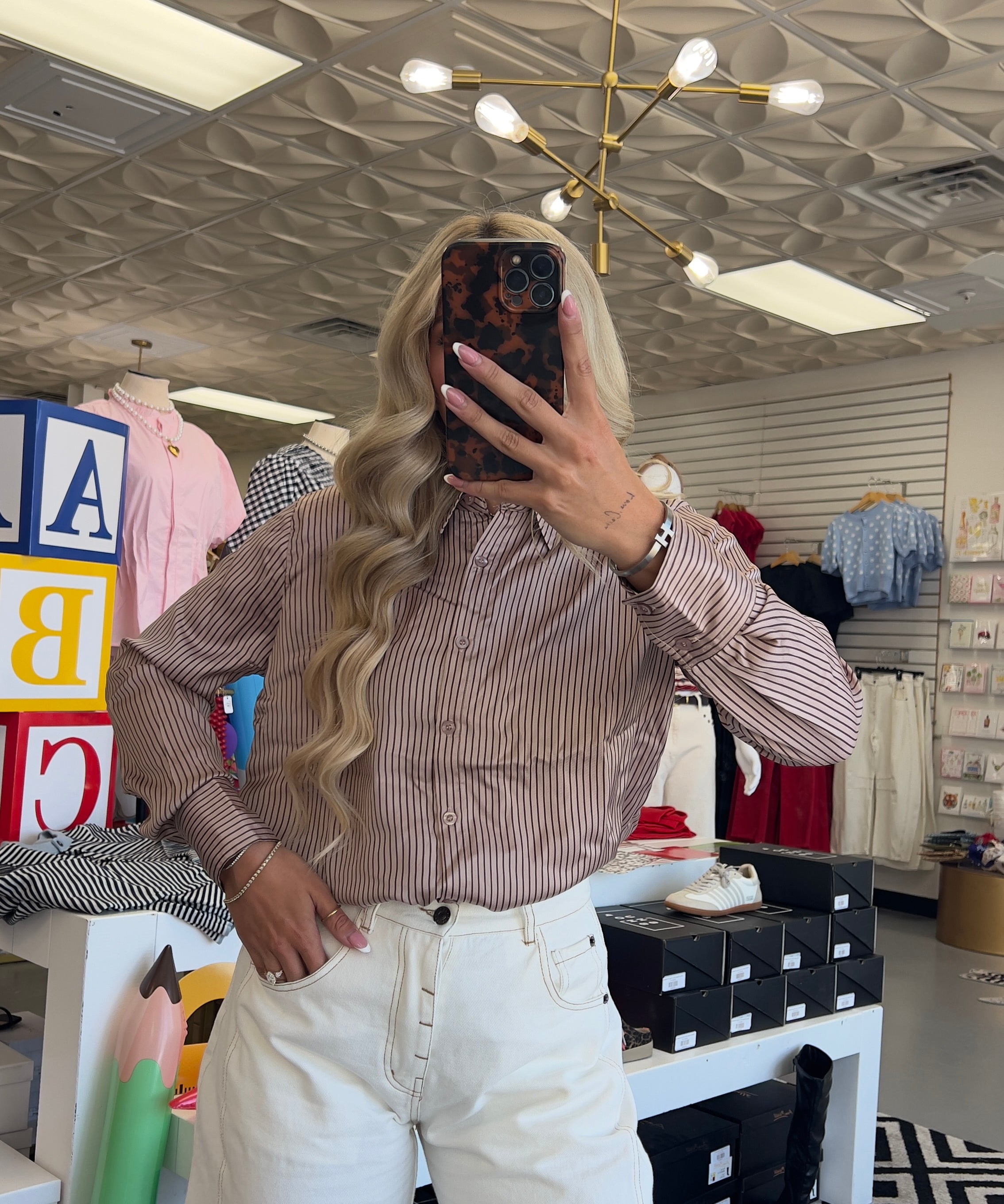MOCHA PINSTRIPE LONGSLEEVE BUTTON DOWN