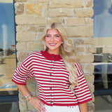 BURGUNDY NATALIA STRIPE LOOSE TOP