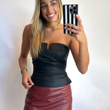 BLACK PLEATHER STRAPLESS TOP