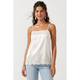 Square Neck Lace Trim Satin Cami: Black / M