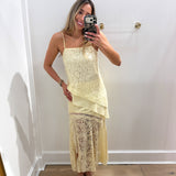 YELLOW LACE TANK AND MIDI SKIRT SET