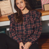 Black Plaid Front Blouse