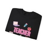 Teacher Icons Crewneck Sweatshirt — Cute Pink School Graphics