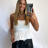 WHITE STRAPLESS POPLIN BUBBLE TOP
