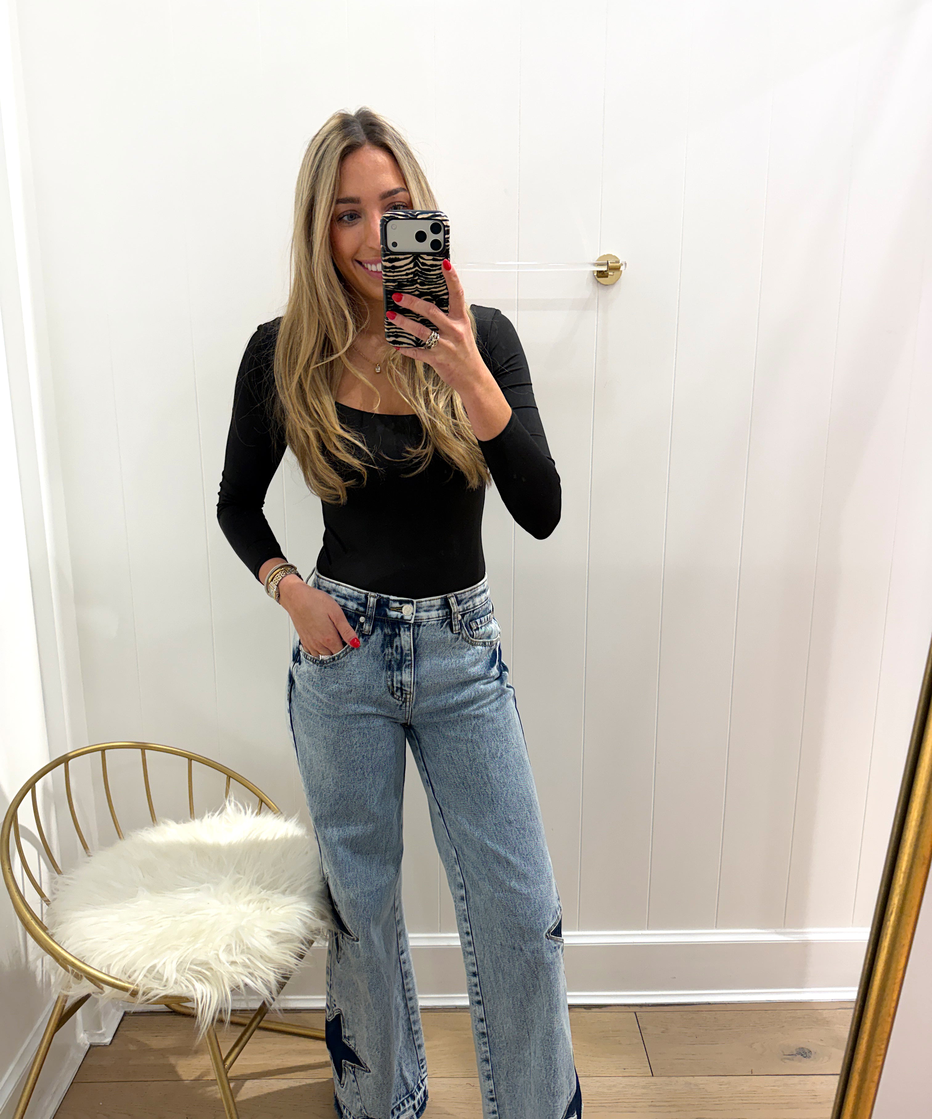 LBK STAR MID RISE STRIGHT DENIM PANTS