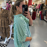 GREEN + WHITE STRIPED OVERSIZED BUTTON DOWN