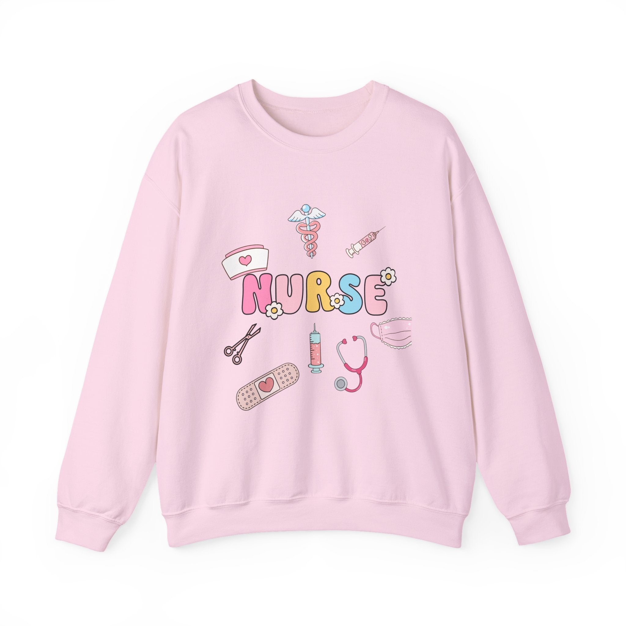Nurse Medical Icons Crewneck Sweatshirt – Cute Nurse Graphic Pullover