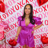 MAGENTA PUFF RUFFLE MINI DRESS