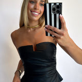 BLACK PLEATHER STRAPLESS TOP