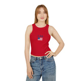 USA Flag Racer Tank Top — Patriotic Women's Cropped Micro Rib Tank for 4th of July & Summer