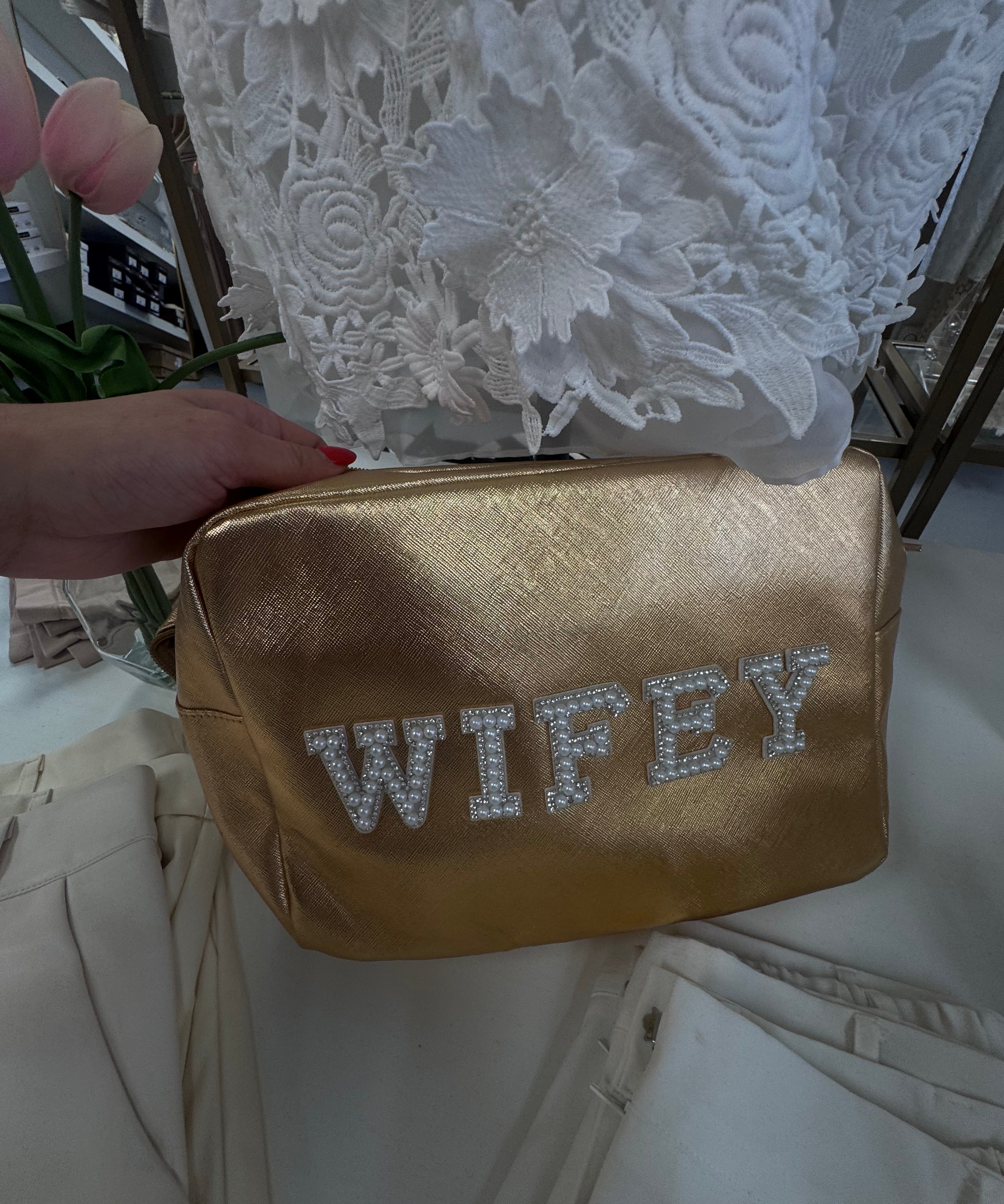 GOLD METALLIC WIFEY COSMETIC BAG