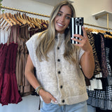 Beige Knit Chunky Button Down Vest