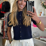 Navy Short Sleeve Button Down Cardigan