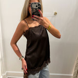 BROWN LACE SATIN TANK TOP