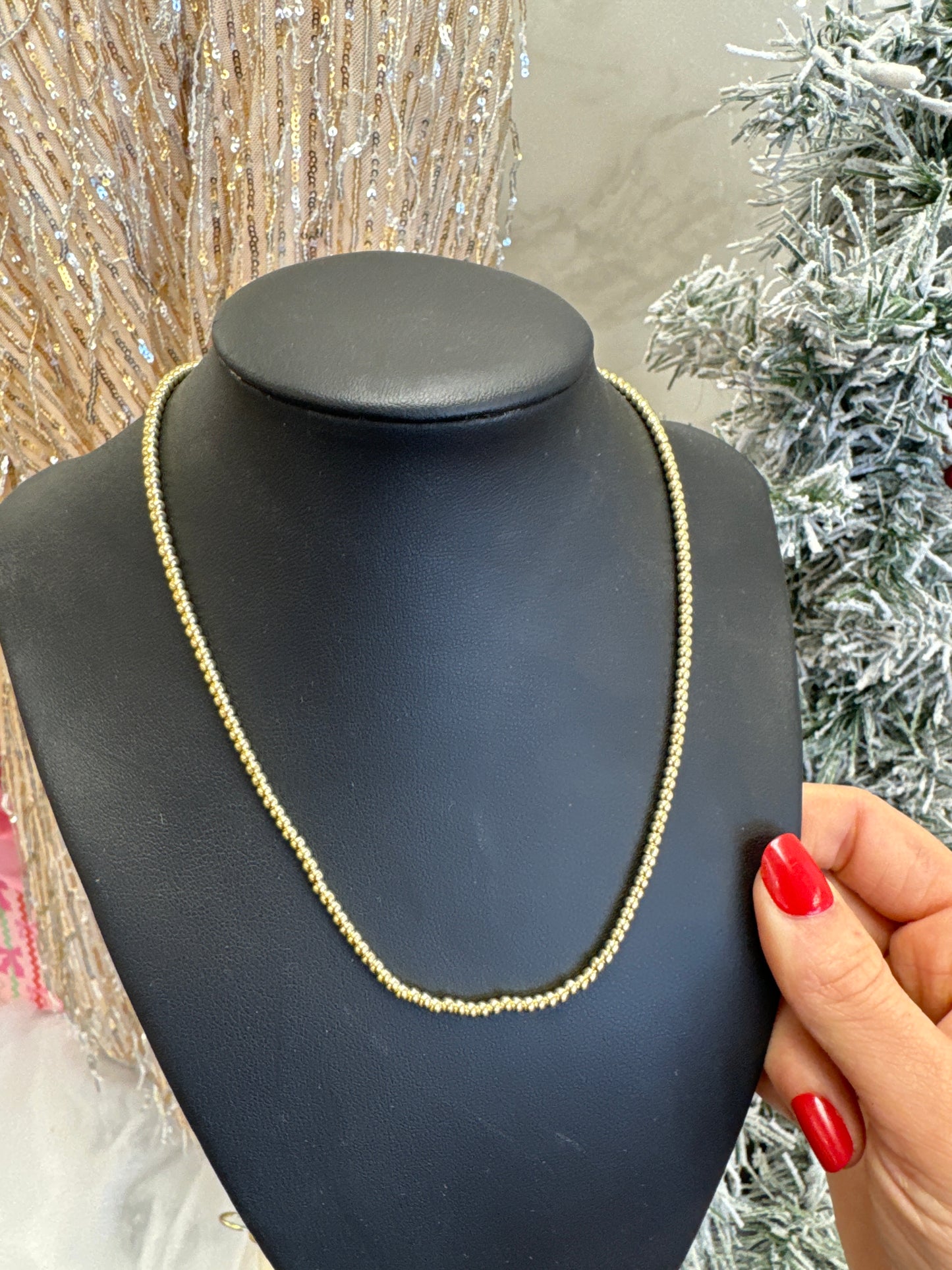 GOLD 3MM BEADED NECKLACE - STERLING SILVER