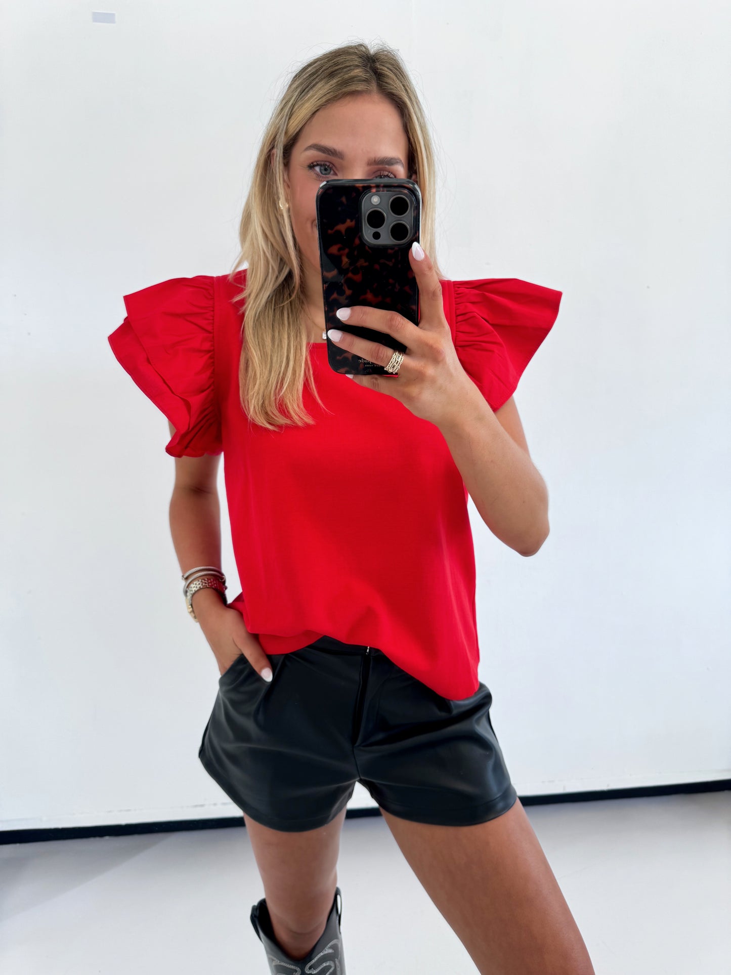 RED RUFFLE STRETCHY TOP