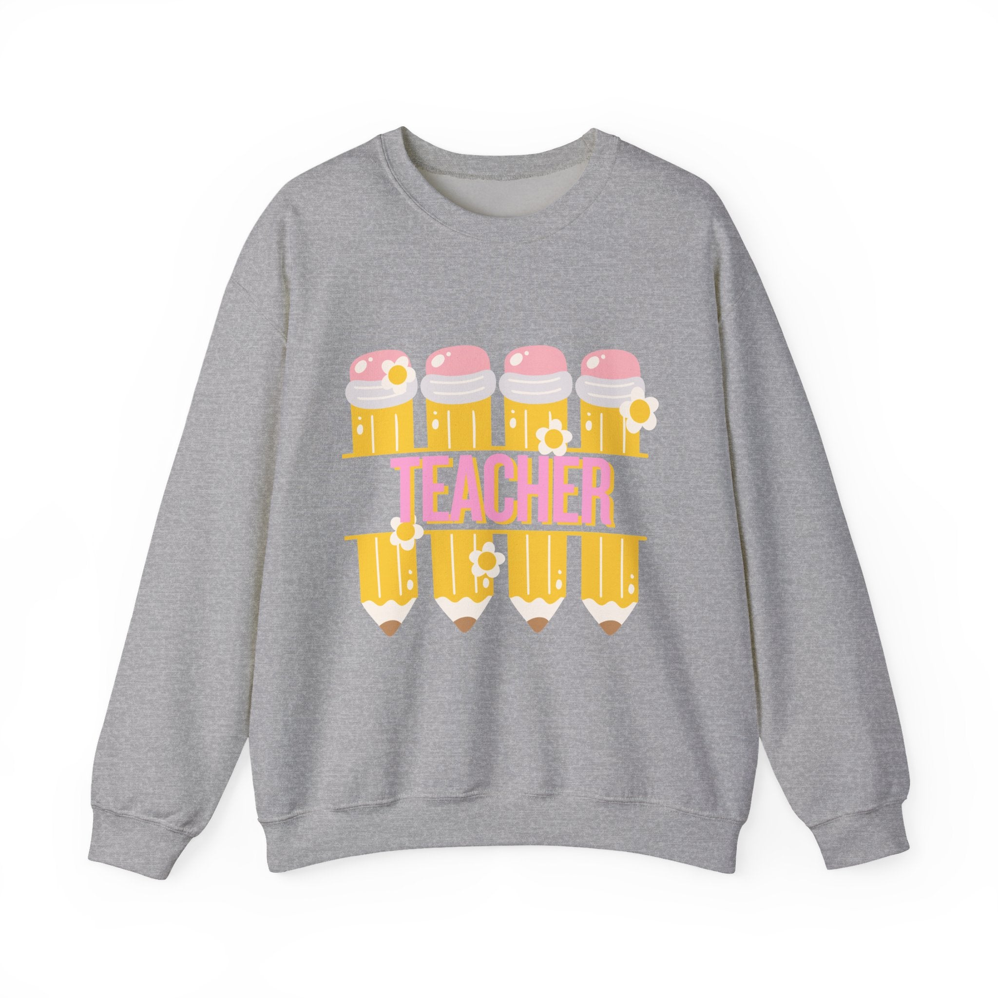 Teacher Pencil Crewneck Sweatshirt | Cute Pink & Yellow Teacher Appreciation Gift