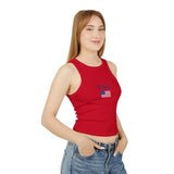USA Flag Racer Tank Top — Patriotic Women's Cropped Micro Rib Tank for 4th of July & Summer