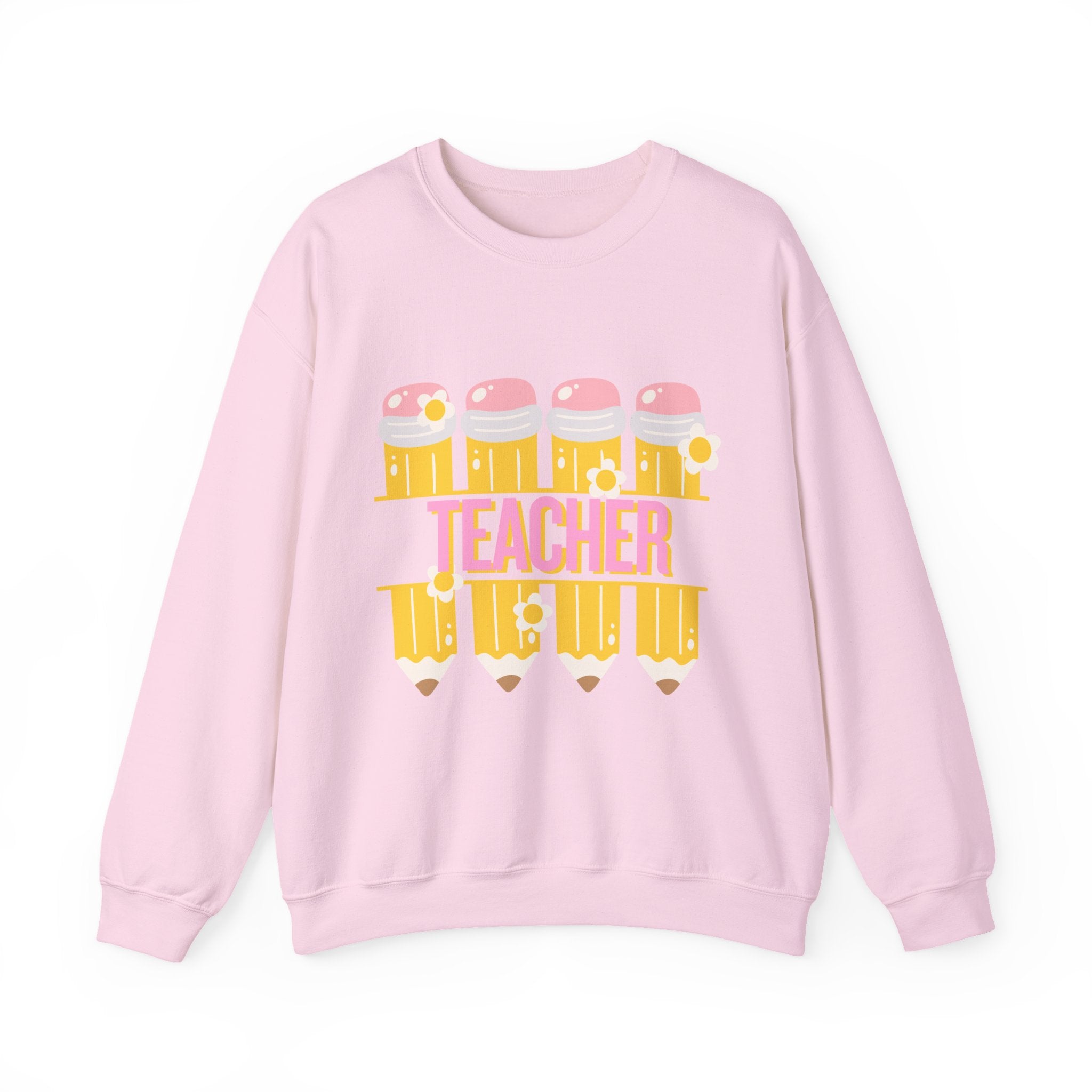 Teacher Pencil Crewneck Sweatshirt | Cute Pink & Yellow Teacher Appreciation Gift