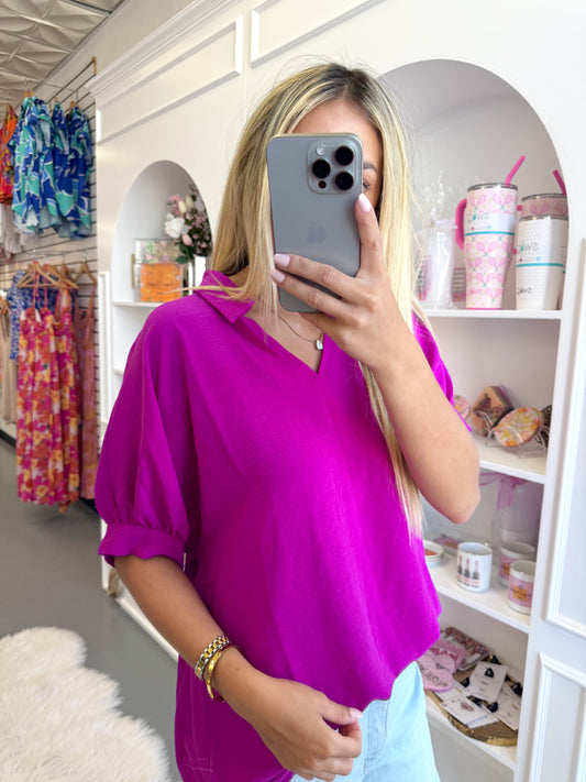 MAGENTA COLORED CUFFED BLOUSE