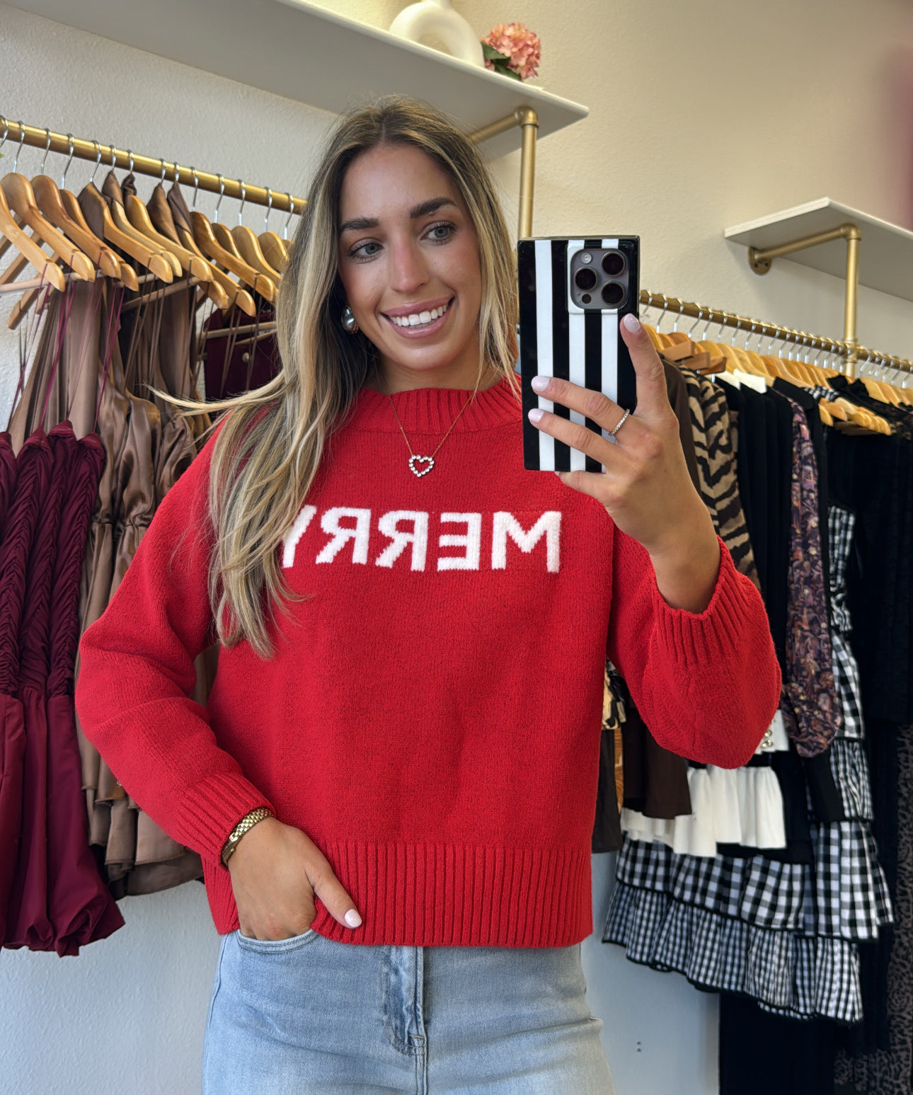Red Merry Knit Sweater Top