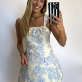 BLUE FLORAL JACQUARD MINI DRESS SKORT