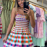 Multi Colored Checkered Smocked Dress