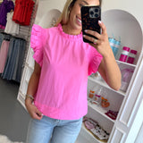 PINK SOLID LAYER RUFFLED CAP SLEEVE TOP