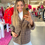 BROWN PLAID SEQUIN CHEETA BLAZER (large / XL left)