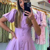 Lavender Puff Sleeve Button Down Dress