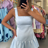 Sky Blue Satin Waist Line Dress