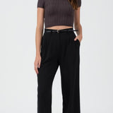 BLACK HIGH WAISTED PLEATED DRESS PANTS