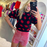 RED STUDDED KNIT SHORTS