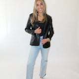 BLACK PLEATHER BLAZER