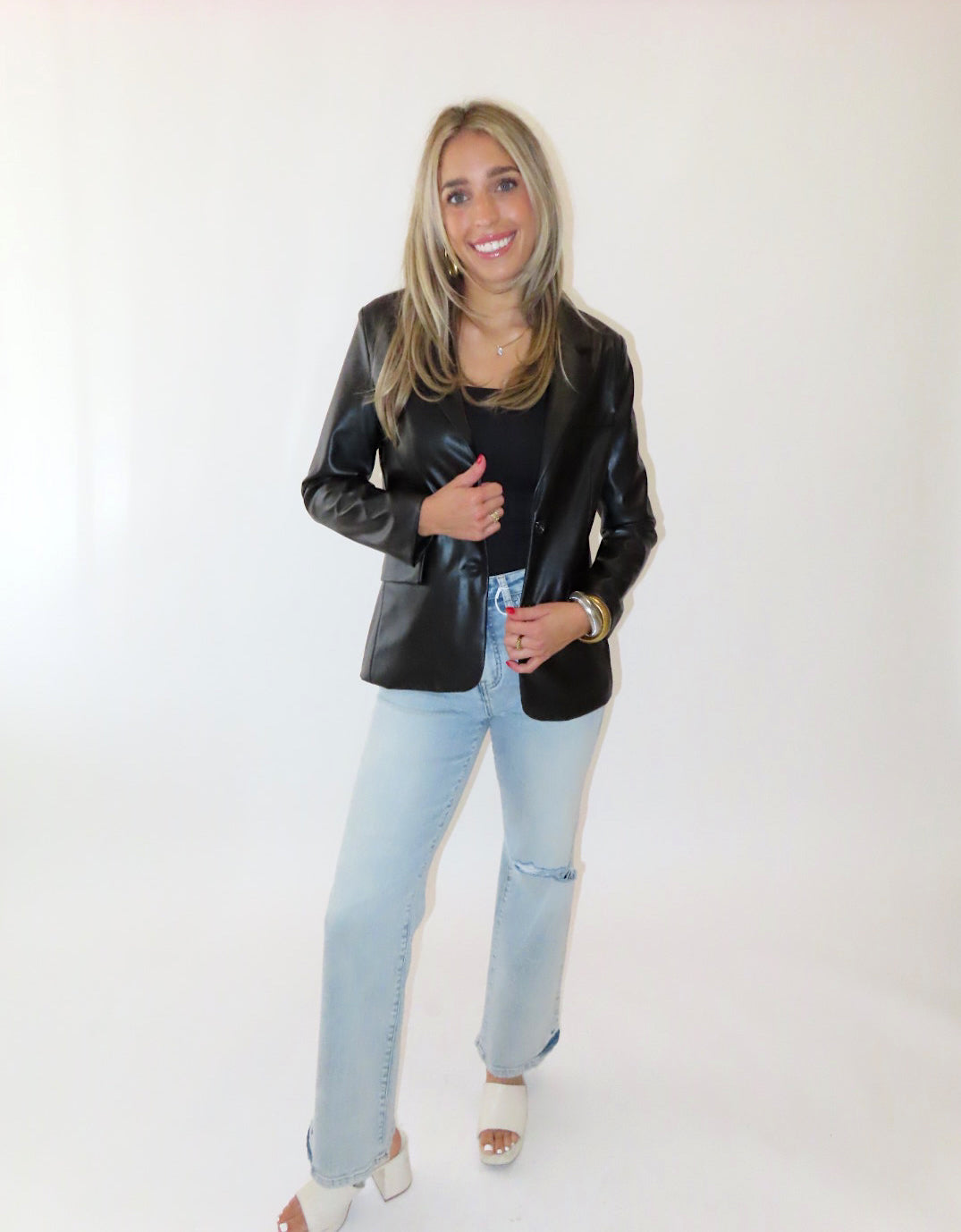 BLACK PLEATHER BLAZER