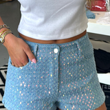 MICRO SEQUIN DENIM SHORTS