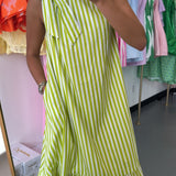 LIME STRIPED RUFFLE TIE MAXI DRESS