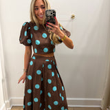 BROWN & BLUE POLKA DOT MAXI SET