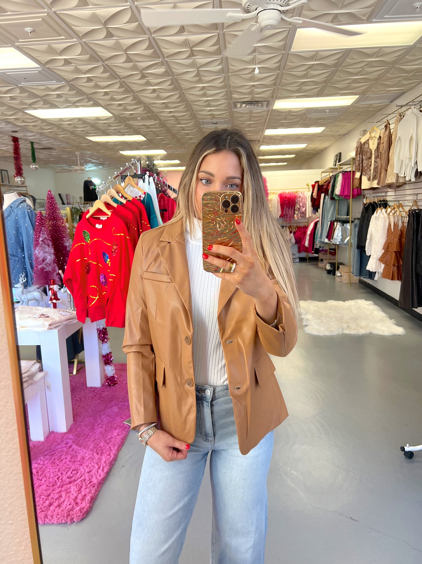 CAMEL PLEATHER BLAZER