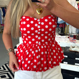 RED POLKA DOT STRAPLESS TOP